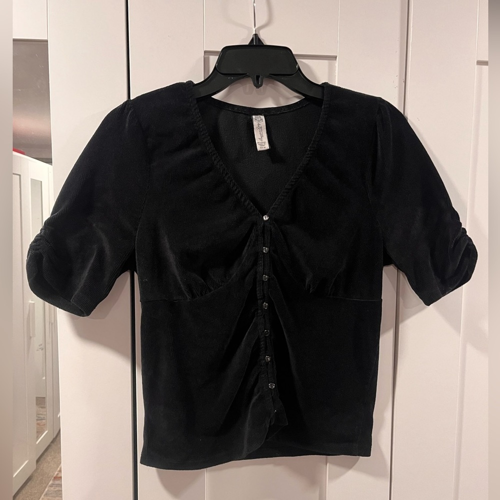 American Rag Cie Black Corduroy Button Front Blouse Size M Gently Used